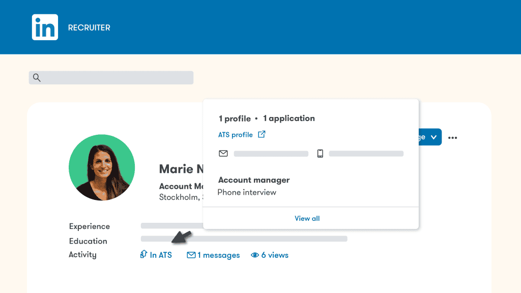 LinkedIn profile of Marie, a marketing assistant candidate from Stockholm.
